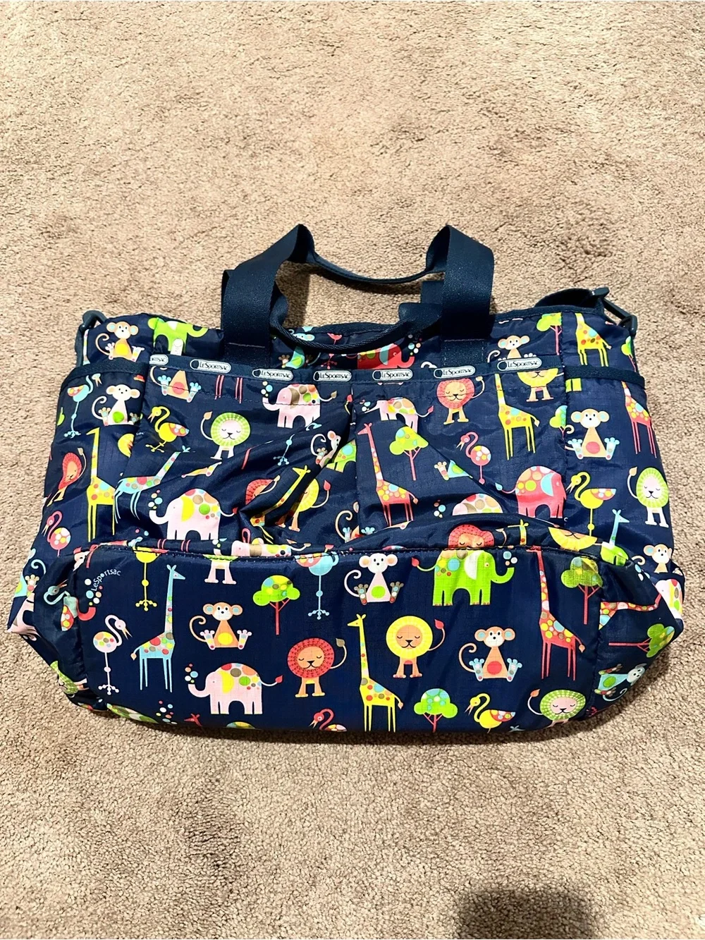 Navy Multi Safari Print Baby Bag
